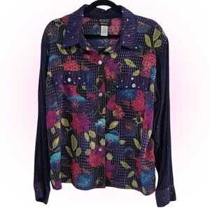 NWT SEMI-SHEER FLORAL WOMEN'S WHIMSIGOTH BLOUSE TOP 1X XL